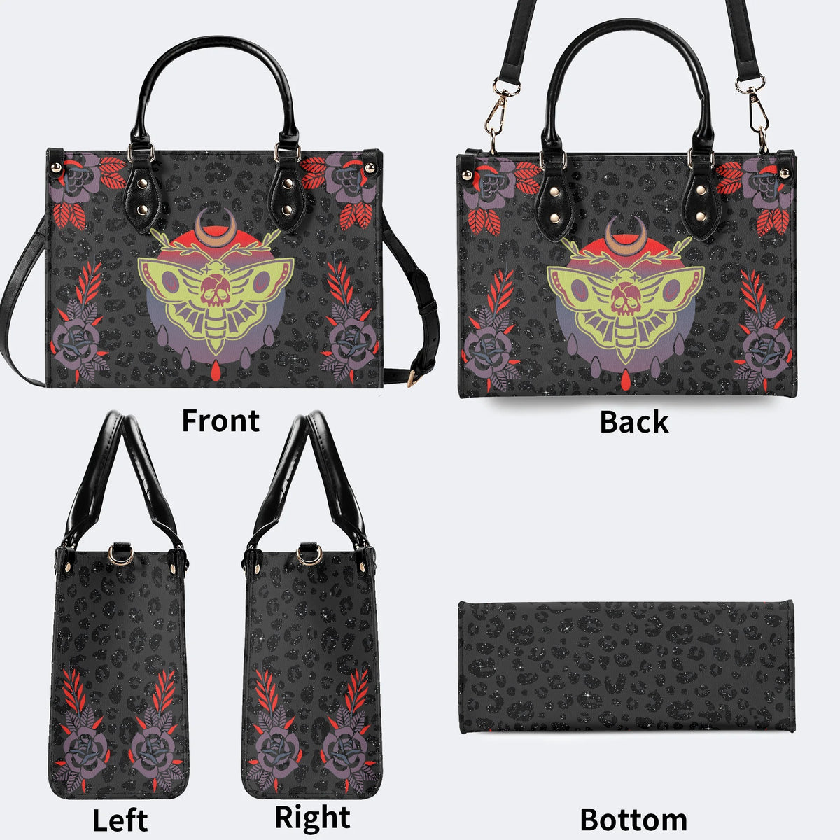 Classic Death Moth Print - Leather Handbag