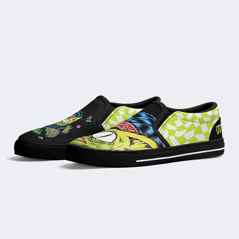 Unisex Skateboarding Cat Print - Slip On Shoes