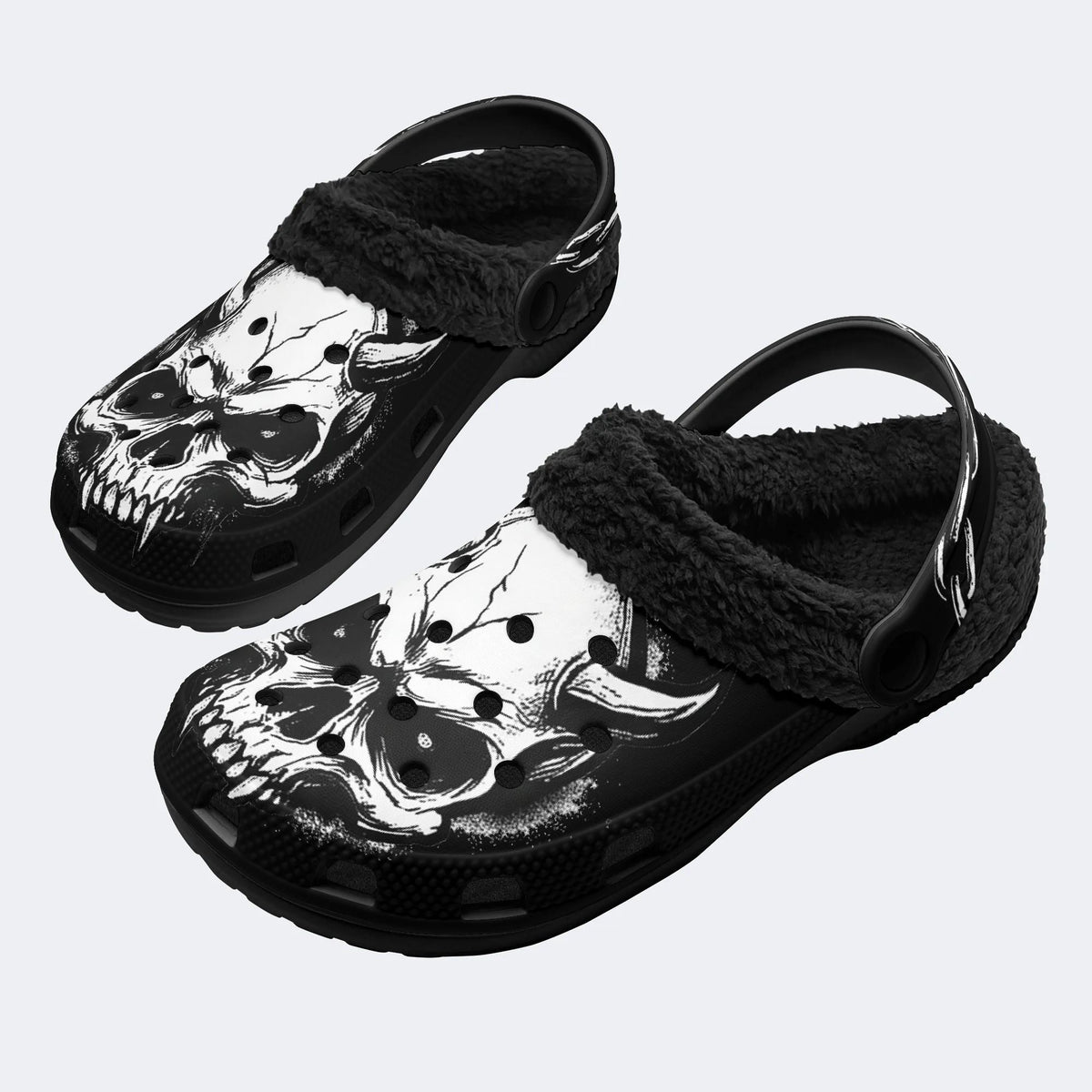 Gothic Horned Skull Chain - Fur Lined Slippers/Sandals