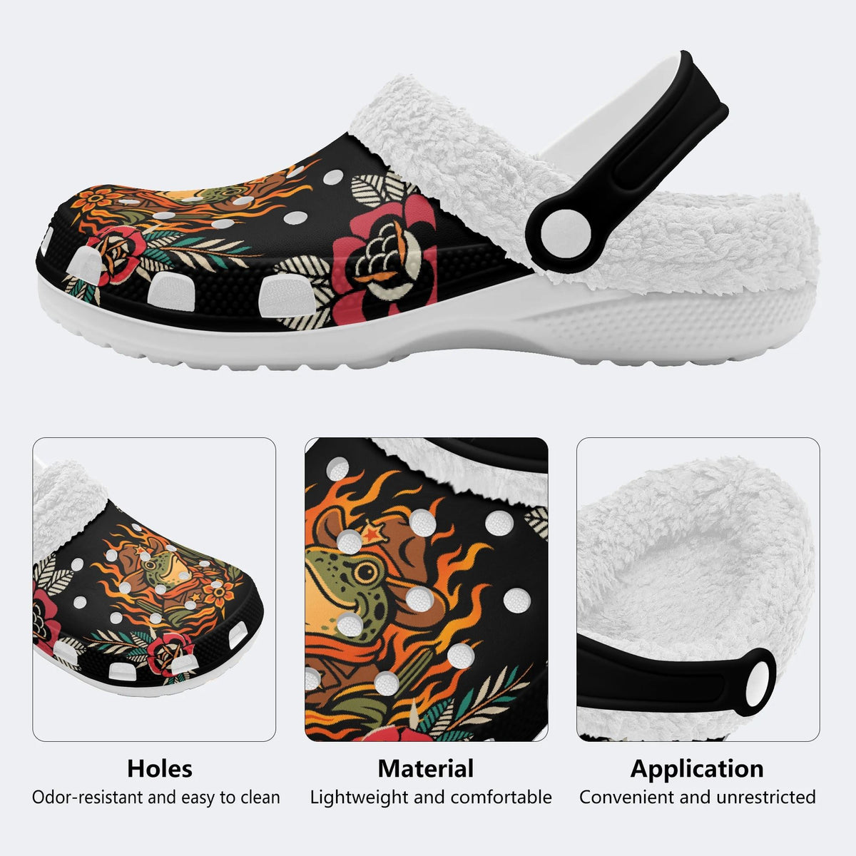 Flame Cowboy Frog Print - Fur Lined Slippers/Sandals