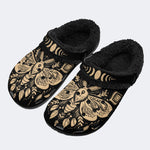 Retro Moth Floral Print - Fur Lined Slippers/Sandals