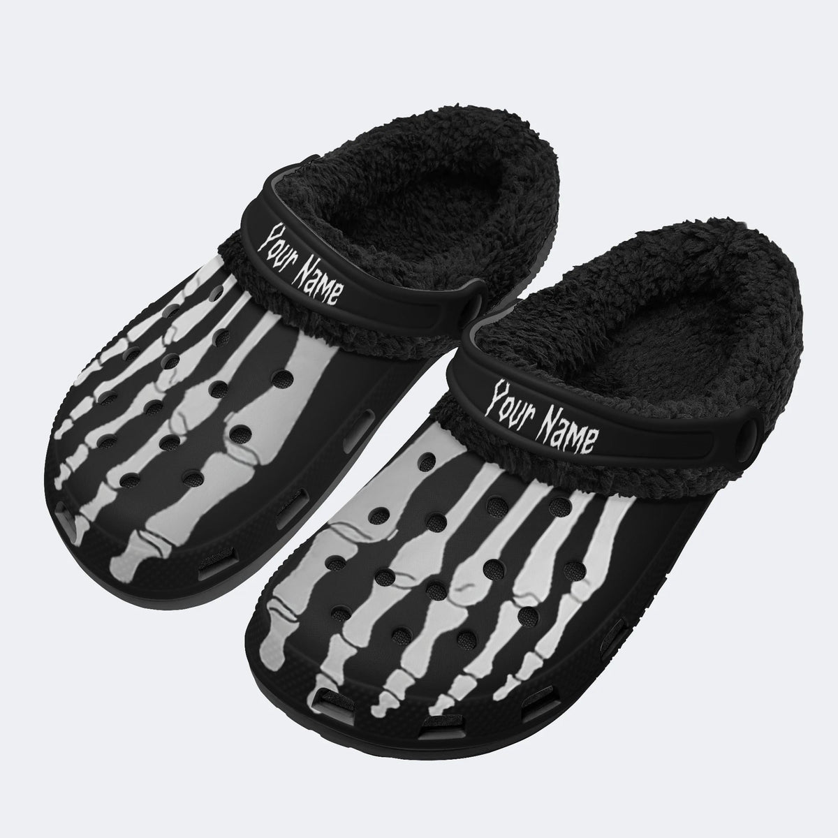 Personalized Skeleton Toes Skull Name - Fur Lined Slippers