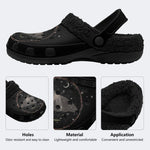 Gothic Death Moth Crescent Moon Star Wreath - Fur Lined Slippers/Sandals