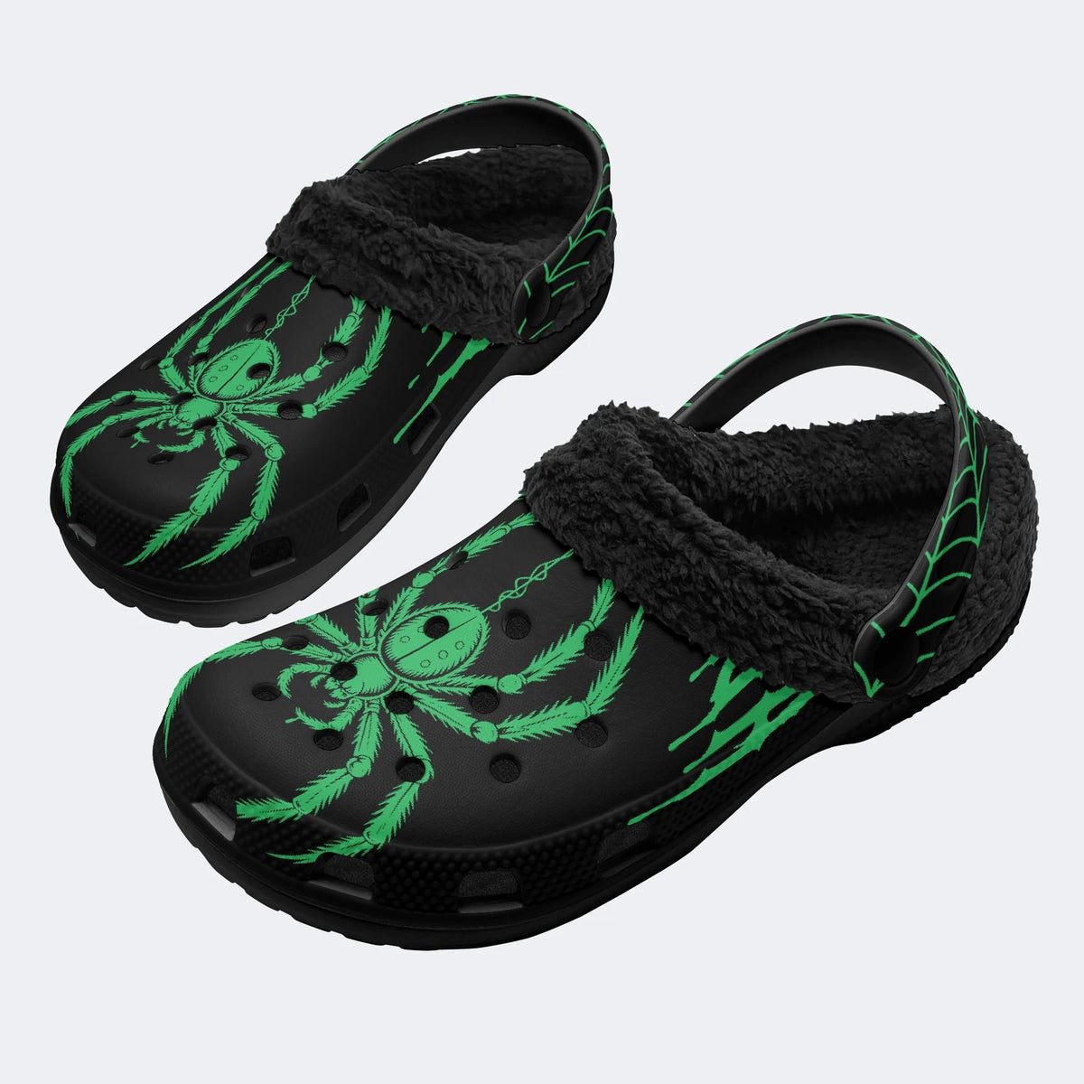 Gothic Neon Spider Print - Fur Lined Slippers/Sandals