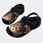 Japanese Mask Print - Fur Lined Slippers/Sandals