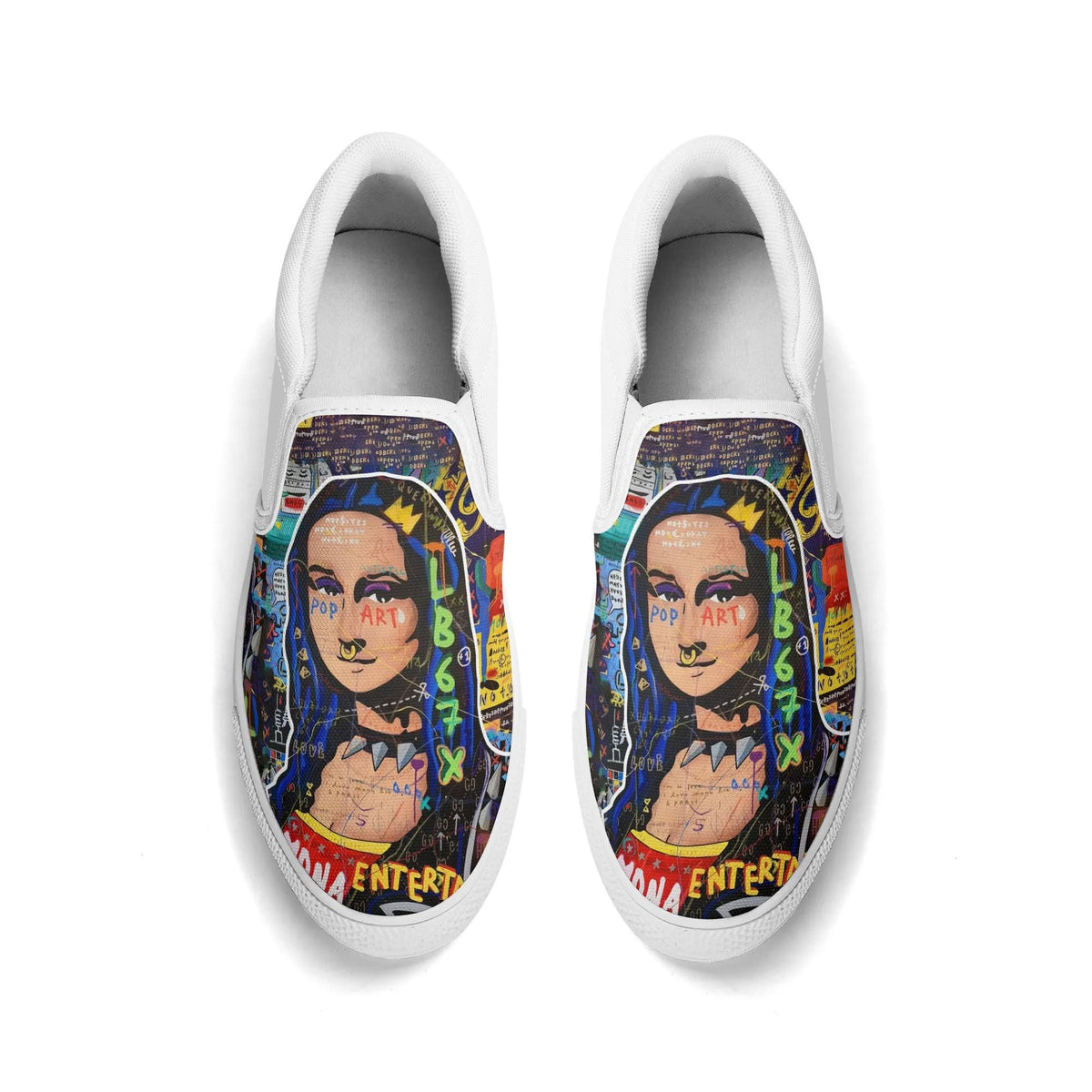 Unisex Retro Graffiti Art Print - Slip On Shoes