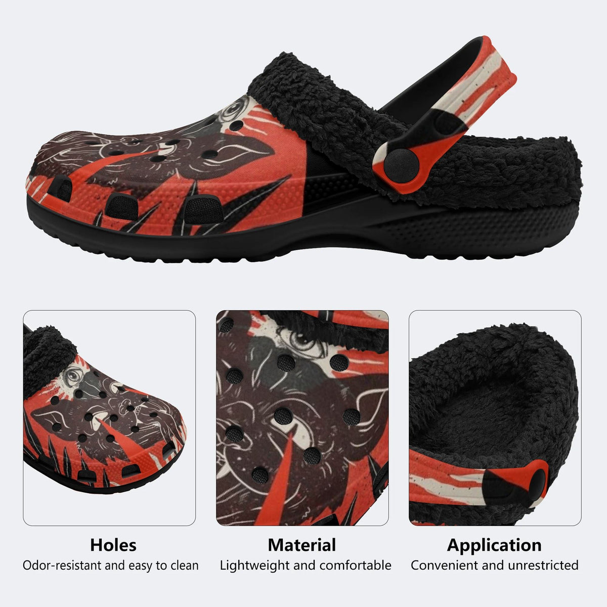 Gothic Hellhound Demon Eye Red Flame - Fur Lined Slippers/Sandals