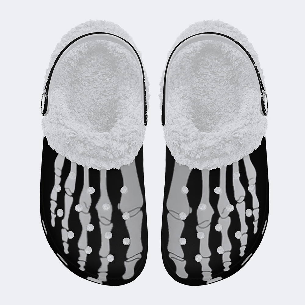 Skeleton Toes Skull Print - Fur Lined Slippers