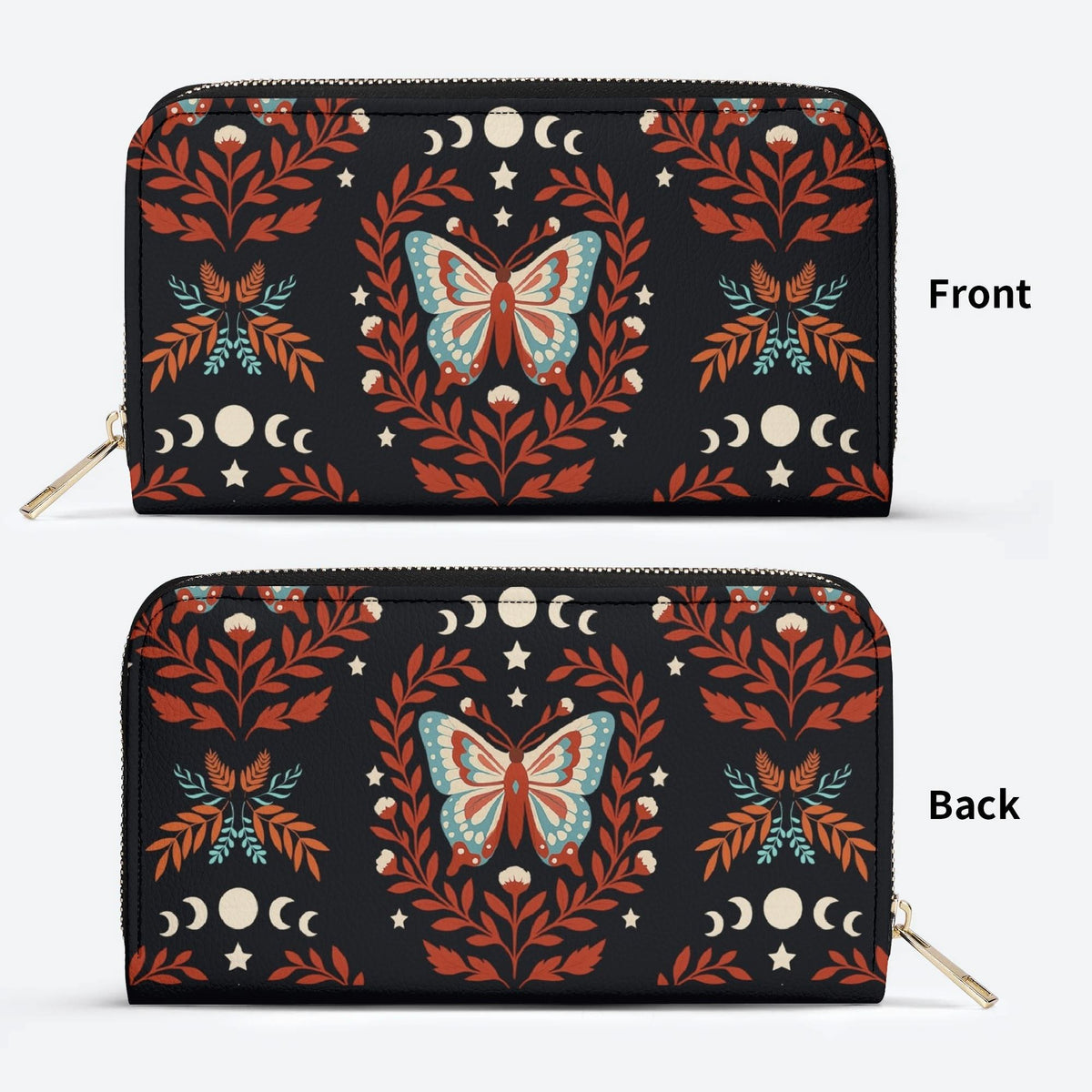 Moth And Leaf Print - Leather Wallet