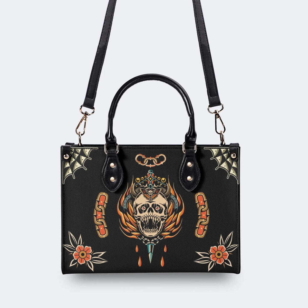 Death Moth&Skeleton Print - Leather Handbag