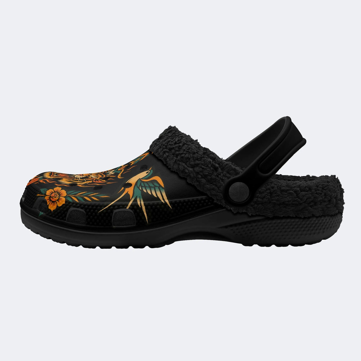 Old School Flame Tiger Print - Fur Lined Slippers/Sandals