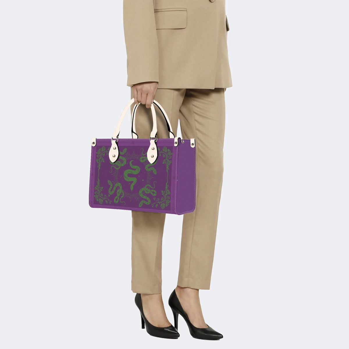Inscribed Viper Print - Leather Handbag