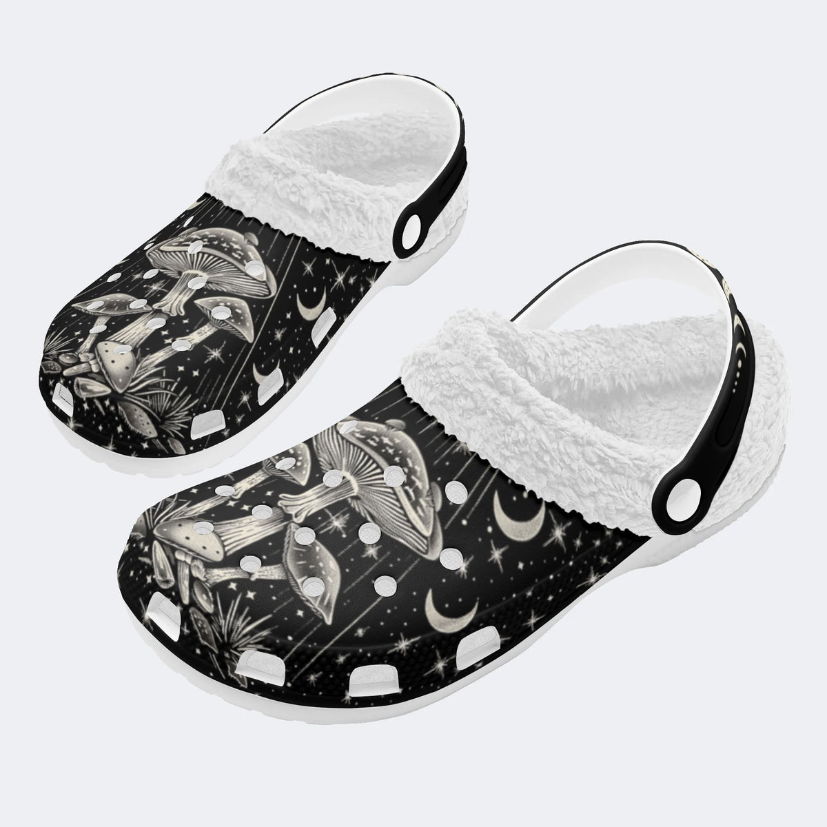 Retro Starry Sky Mushroom Print - Fur Lined Slippers/Sandals