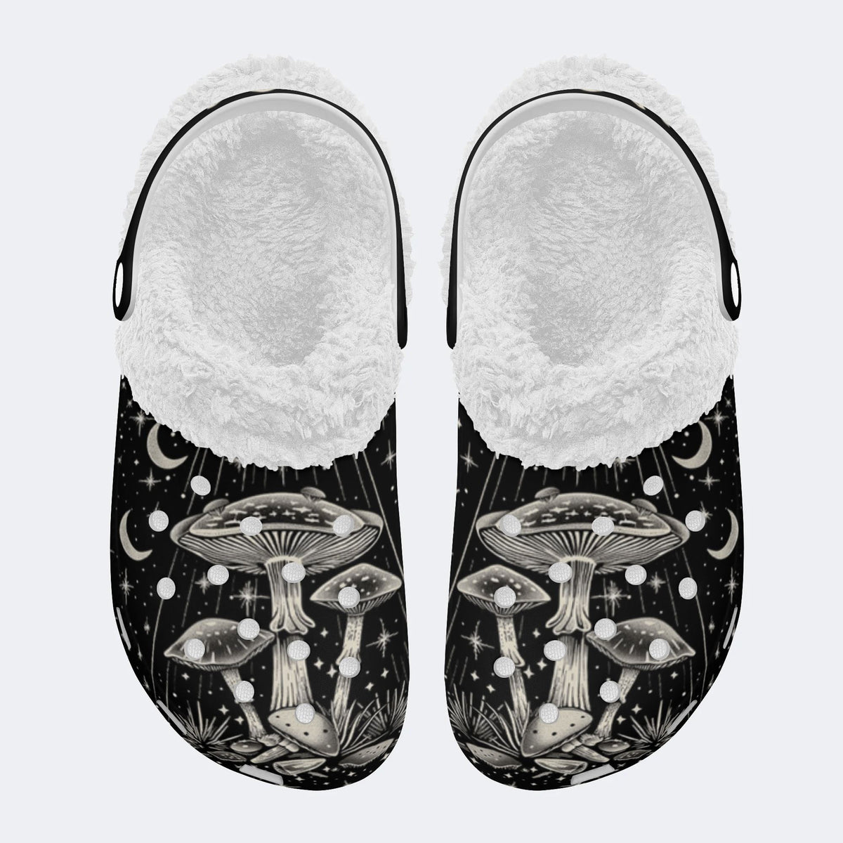 Retro Starry Sky Mushroom Print - Fur Lined Slippers/Sandals