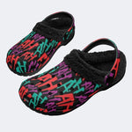 AH Letter Graffiti - Fur Lined Slippers/Sandals