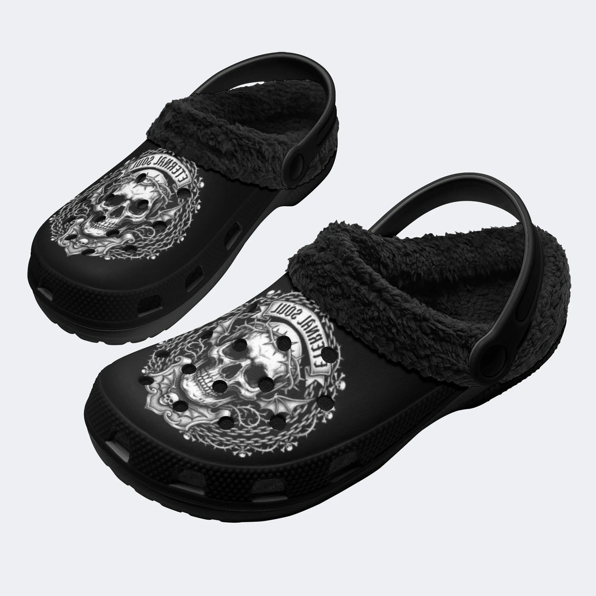 Gothic Chain Skull Art - Fur Lined Slippers/Sandals