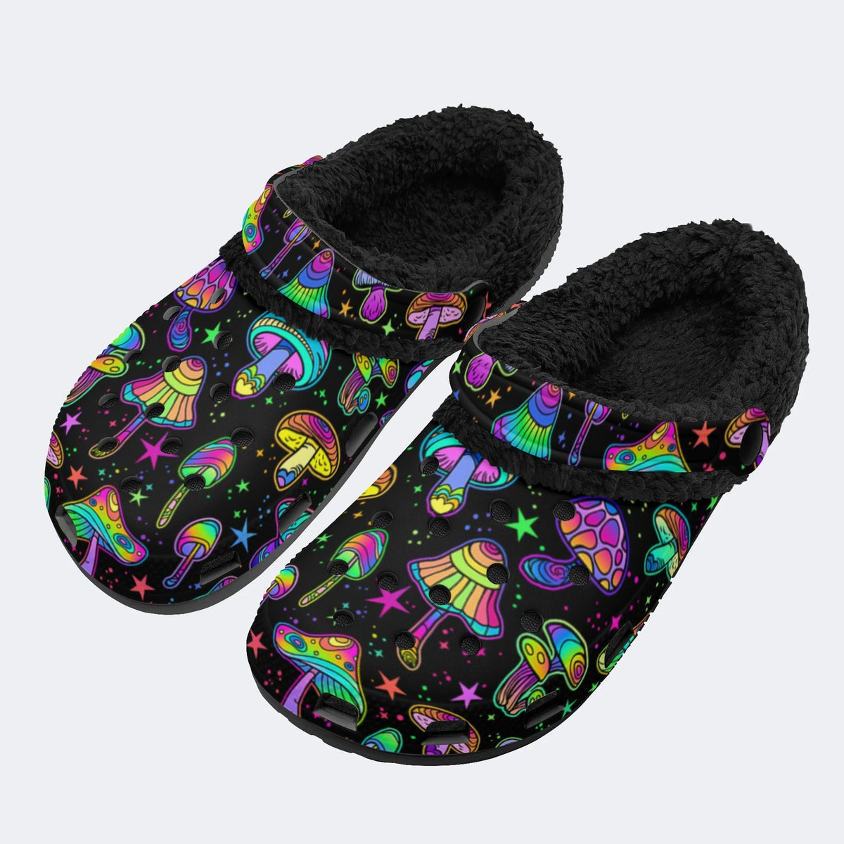 Magic Mushrooms Print- Fur Lined Slippers/Sandals