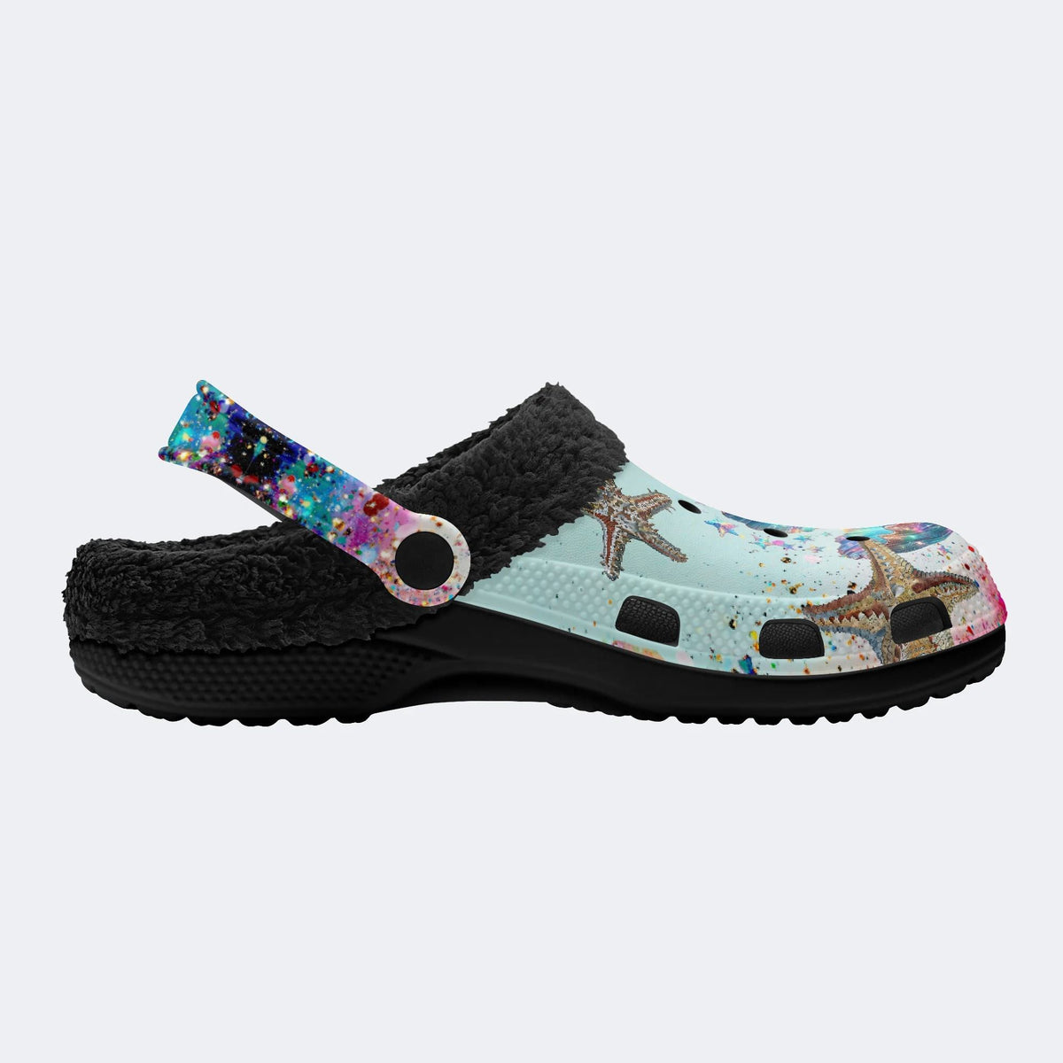 Colorful shells and starfish - Fur Lined Slippers/Sandals