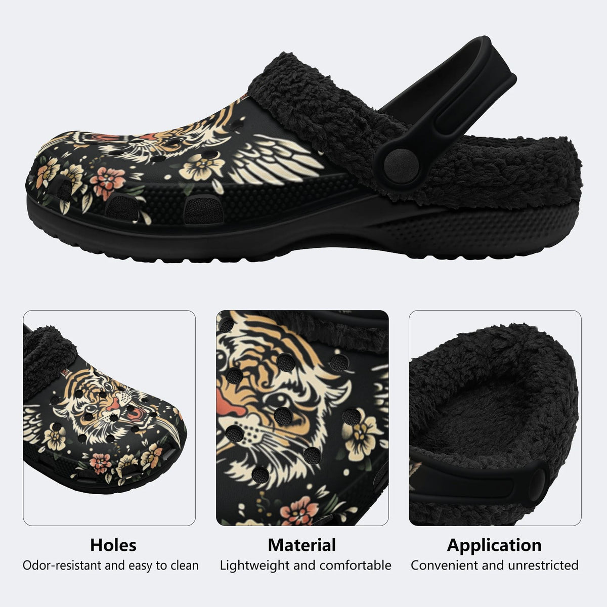 Vintage Tiger Funny Print - Fur Lined Slippers/Sandals