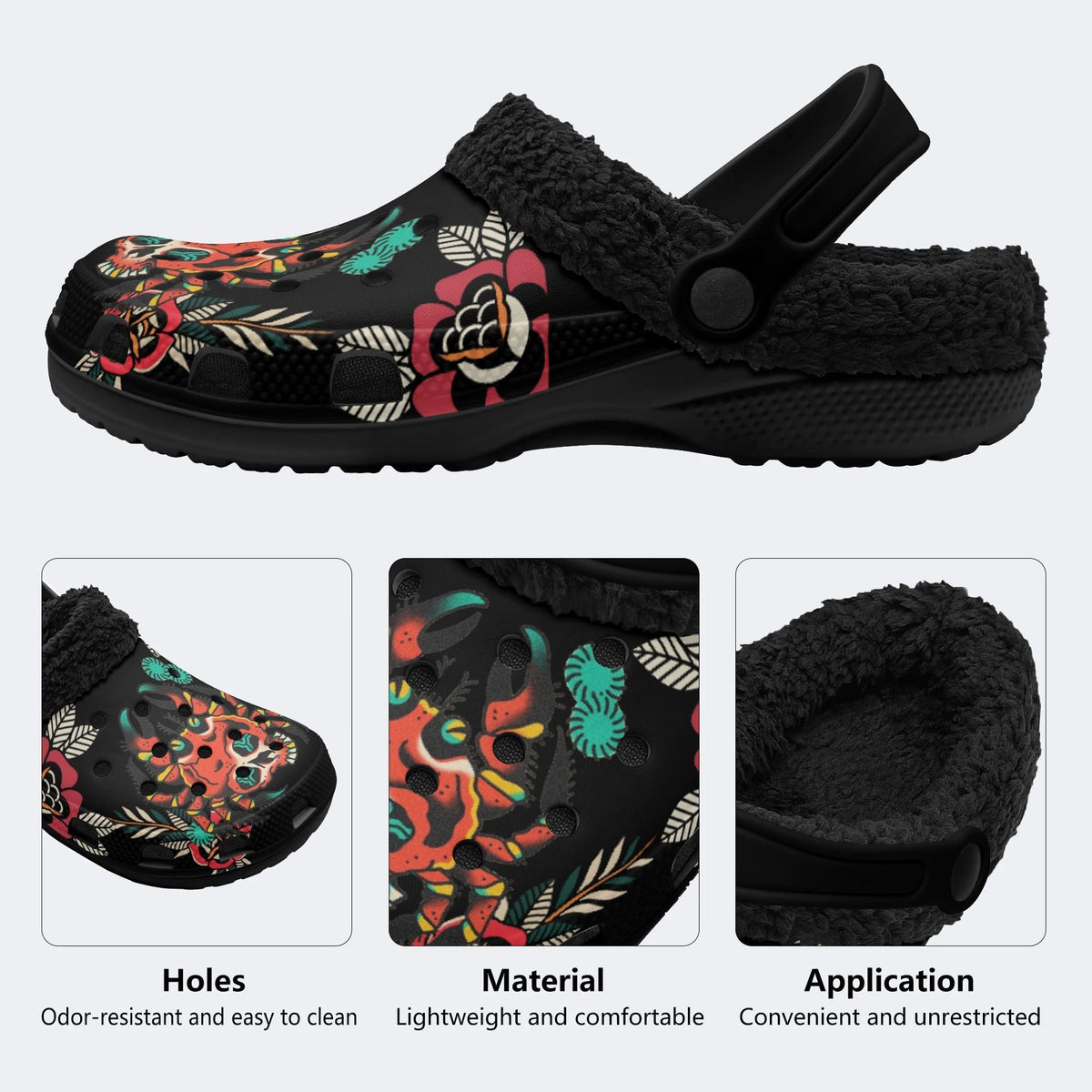 Skeleton Crab Print - Fur Lined Slippers/Sandals