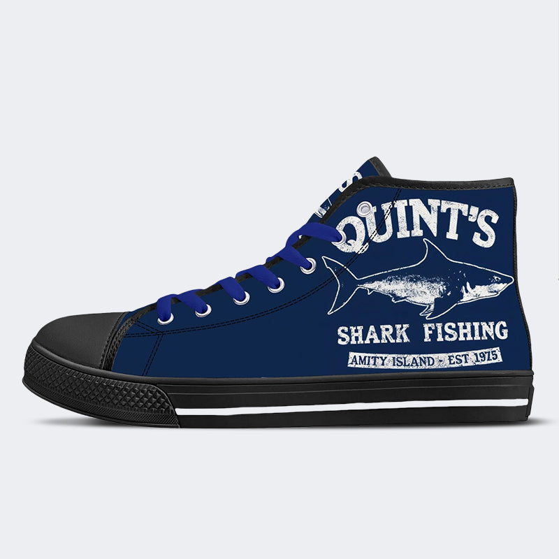 Quint's Shark Fishing Jaws Retro Print - High Top Canvas