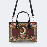 Vintage Smiling Sun Print - Leather Handbag