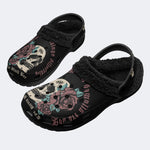 Gothic Skull Rose Bee - Fur Lined Slippers/Sandals
