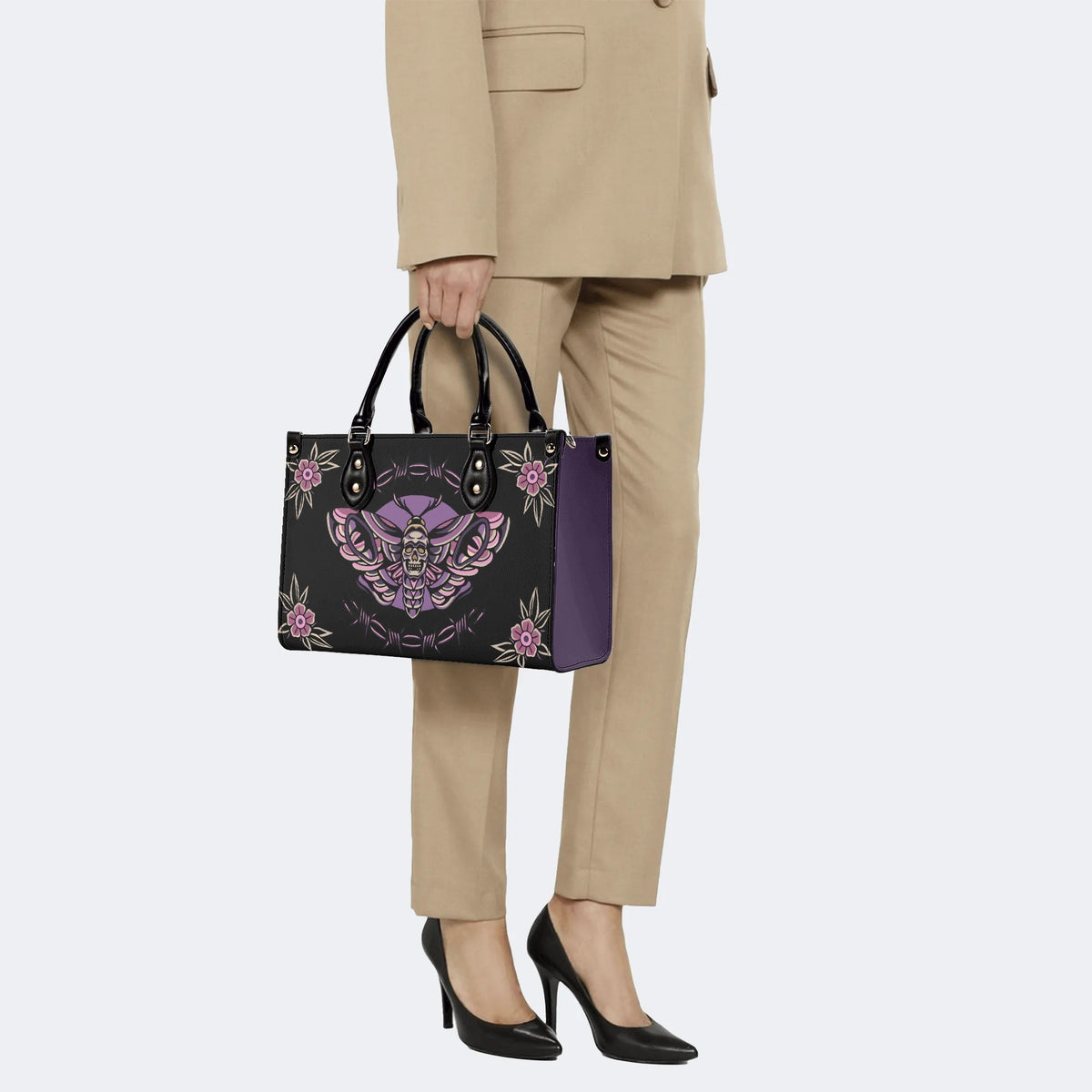 Purple Death Moth Print - Leather Handbag
