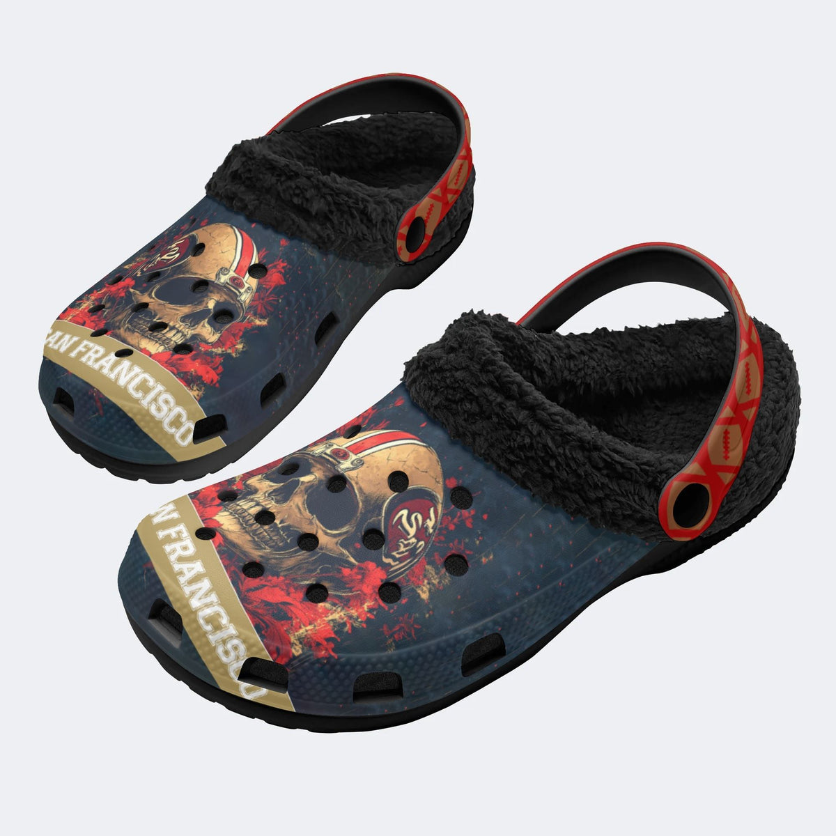 Super Bowl Skull Print - Fur Lined Slippers/Sandals