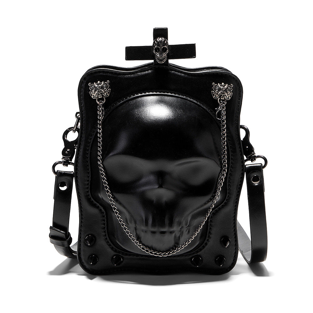 Dark Skull Cross Leather Crossbody Bag