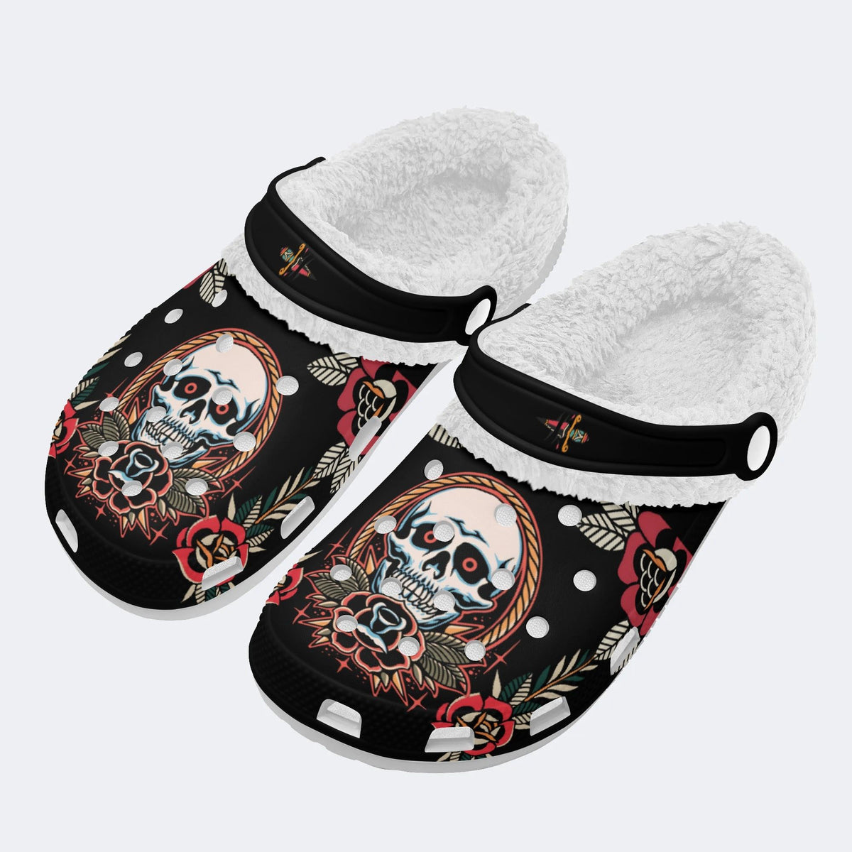 Horror Flower Skull Print - Fur Lined Slippers/Sandals