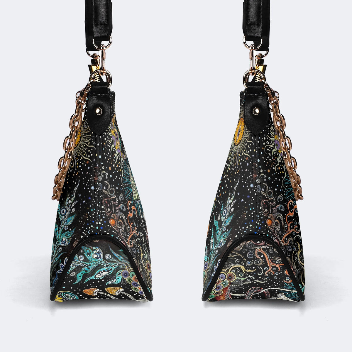 Retro Dark Mushroom Eyes Halloween Print - Leather Crossbody Bag