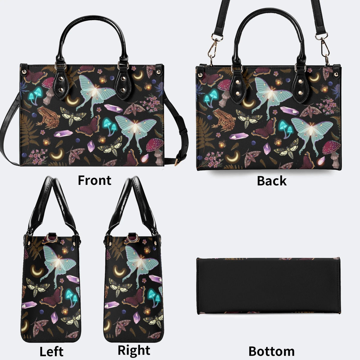 Fluorescent Moth And Botanical Print - Leather Handbag