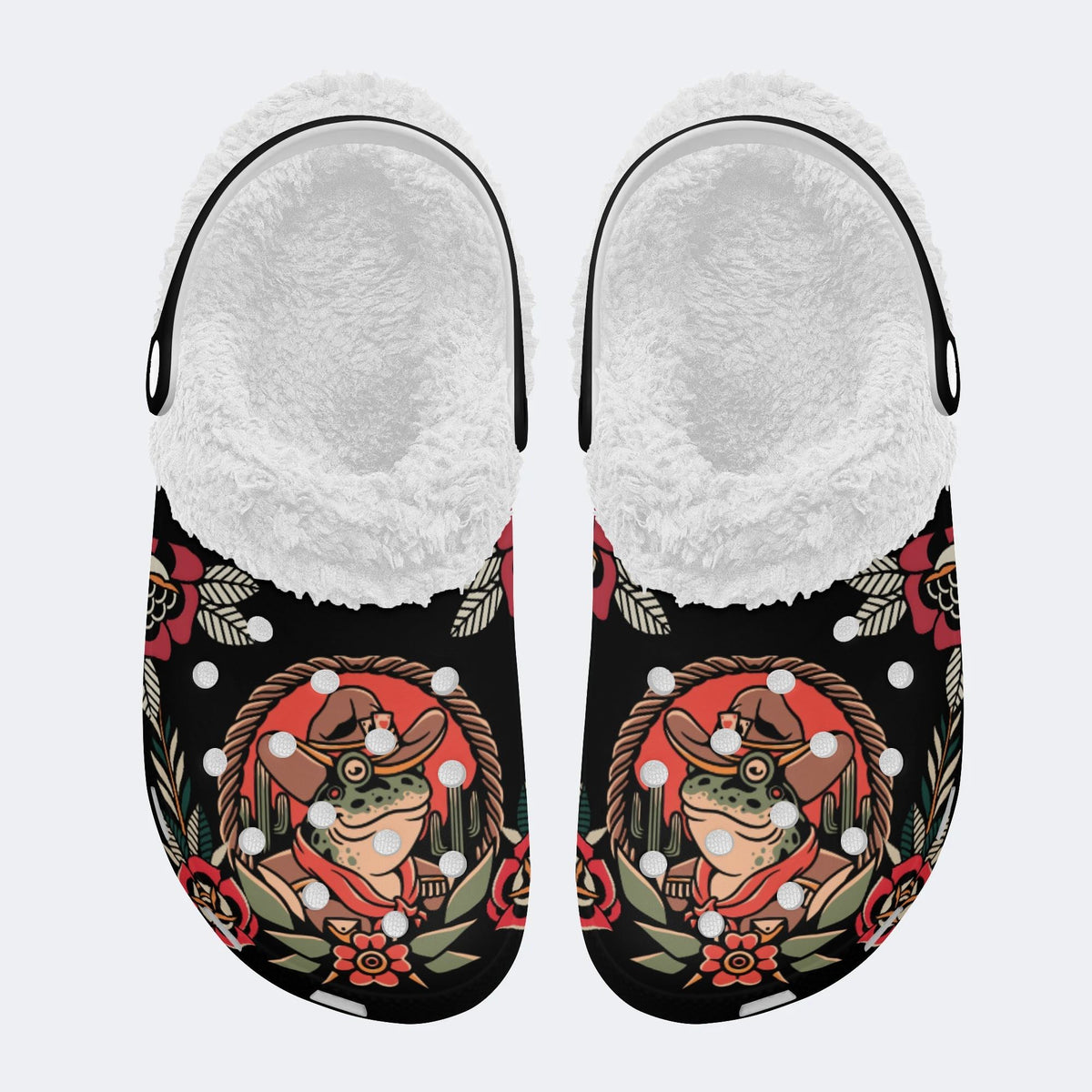 Cowboy Frog Print - Fur Lined Slippers/Sandals