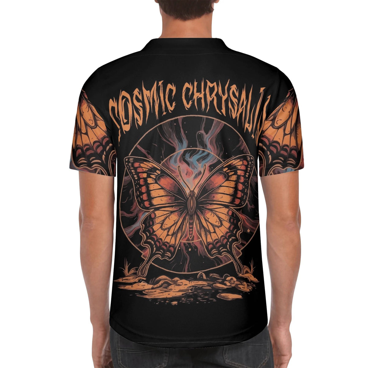 Retro Fire Butterfly - Men's Short Sleeve Baseball Jersey
