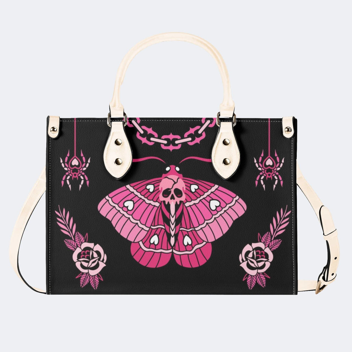 Pink Death Moth Print - Leather Handbag