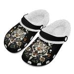 Personalized Name Sword And Tiger Print - Fur Lined Slippers/Sandals