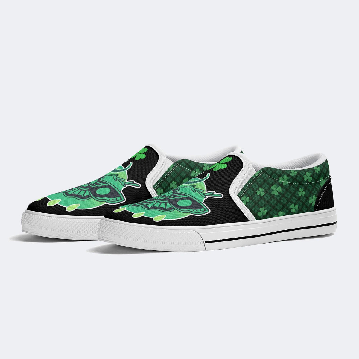 Green Plaid Death Moth - Slip On Shoes