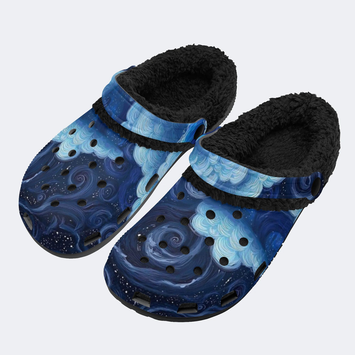 Blue Swirl Galaxy - Fur Lined Slippers/Sandals
