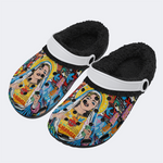 Unisex Christ Mary Graffiti Art Print - Fur Lined Slippers/Sandals