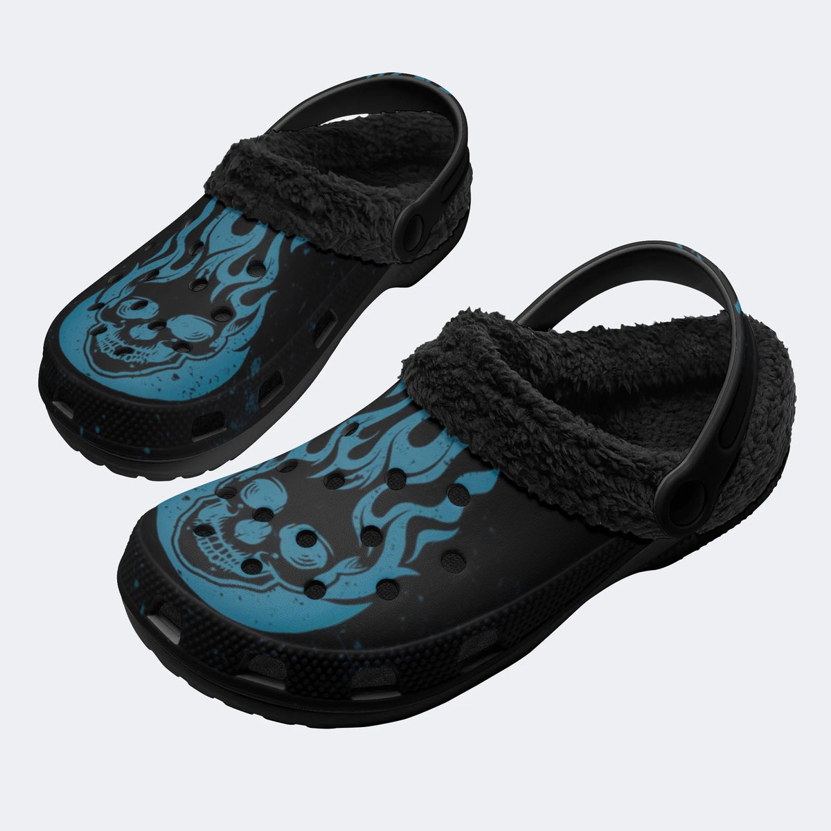 Dark Ice Flame Skull - Fur Lined Slippers/Sandals