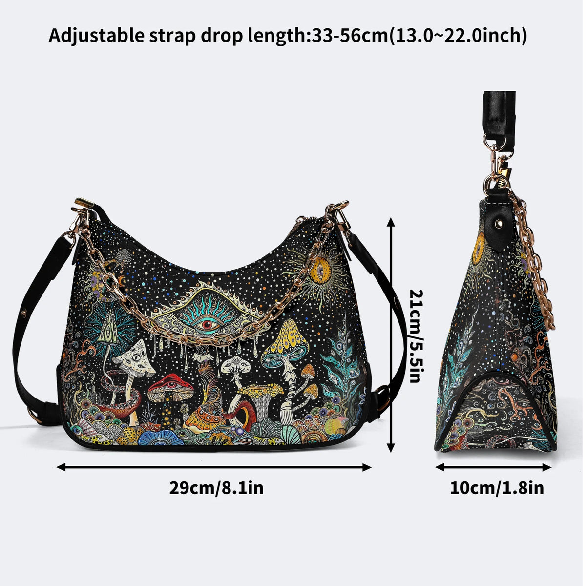 Retro Dark Mushroom Eyes Halloween Print - Leather Crossbody Bag
