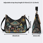 Retro Dark Mushroom Eyes Halloween Print - Leather Crossbody Bag