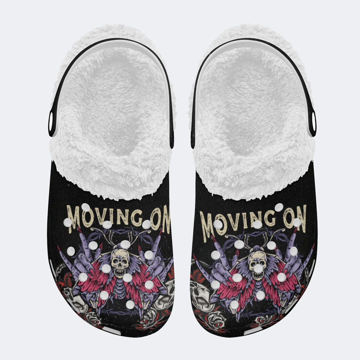 Skull Gothic Print - Fur Lined Slippers/Sandals