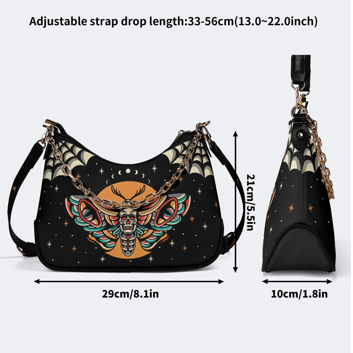 Old School Death Moth Vintage Print - Leather Crossbody Bag