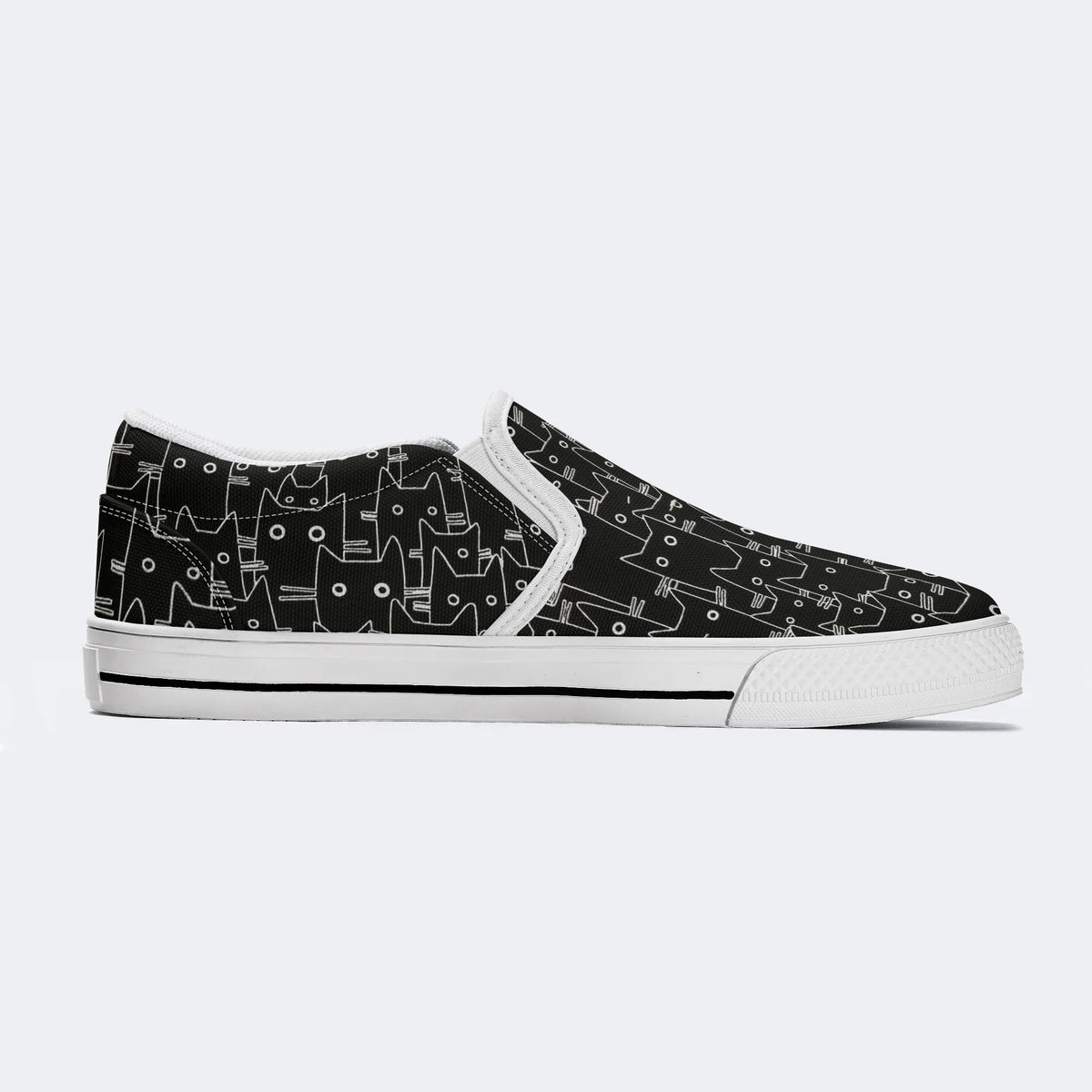 Skull&Black Cat Print - Slip On Shoes