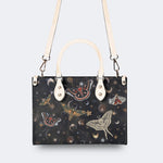 Retro Dark Moth Print - Leather Handbag