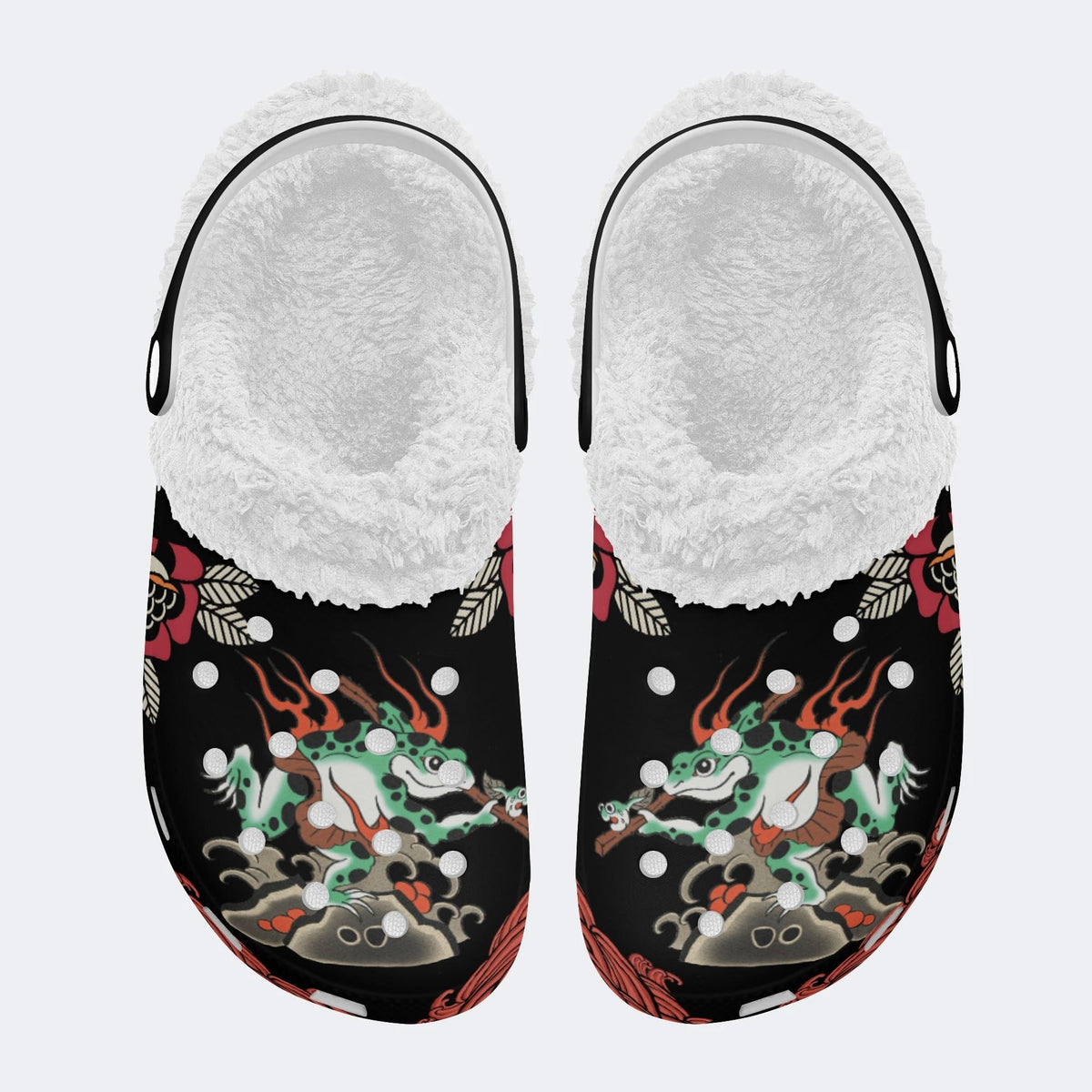 Japanese Samurai Frog Print - Fur Lined Slippers/Sandals