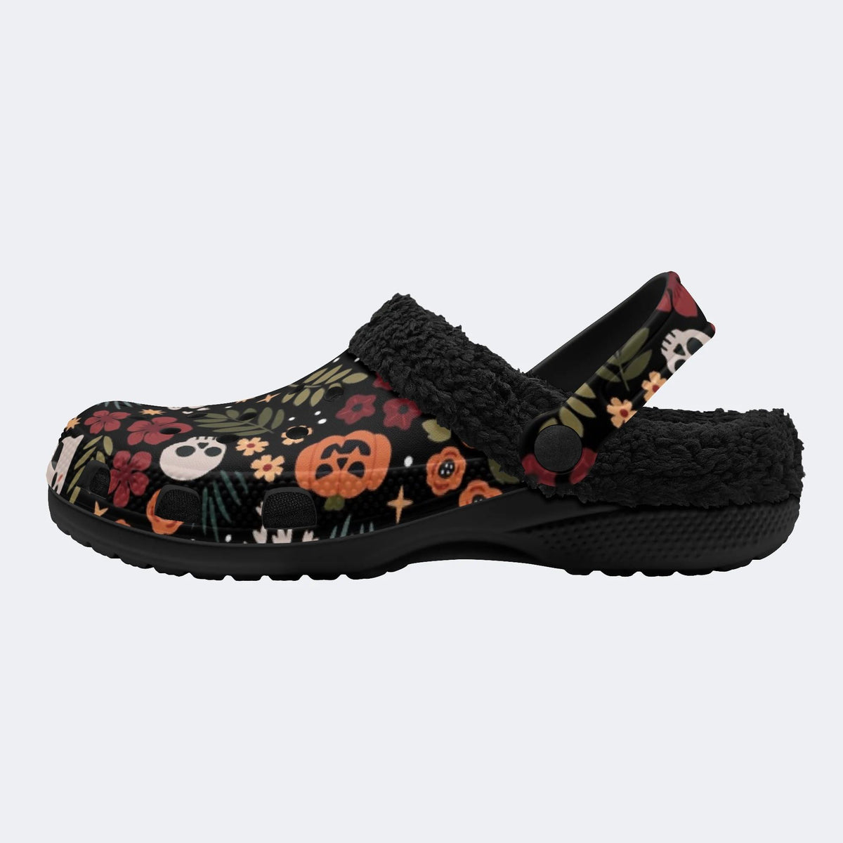 Spooky Fall Floral Print - Fur Lined Slippers/Sandals