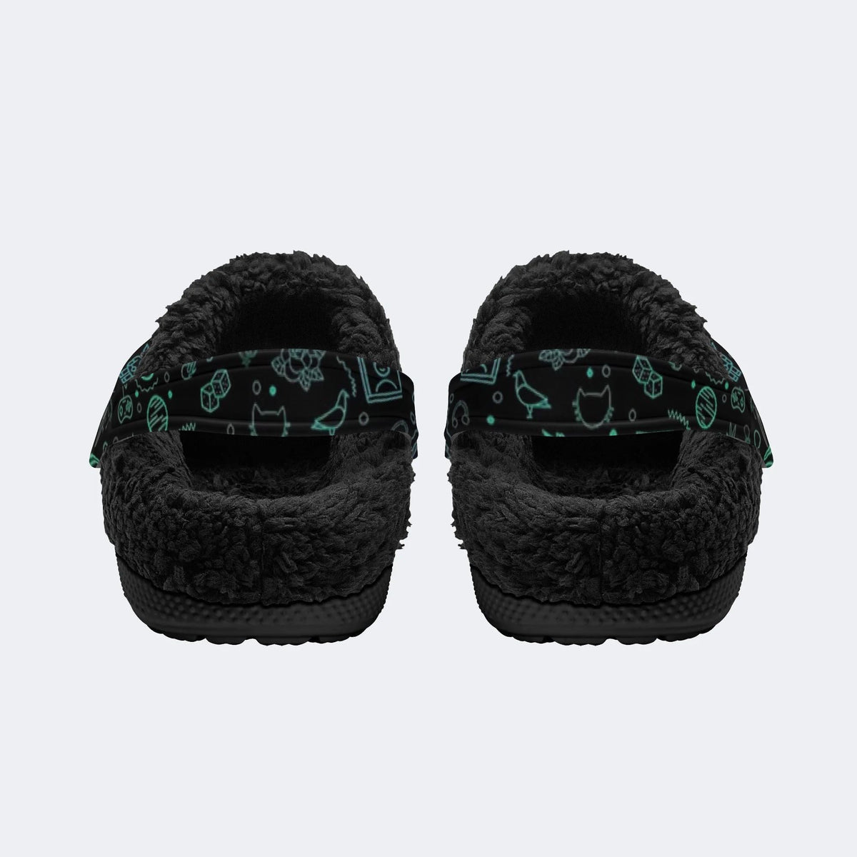 Teal Doodle Icons - Fur Lined Slippers/Sandals